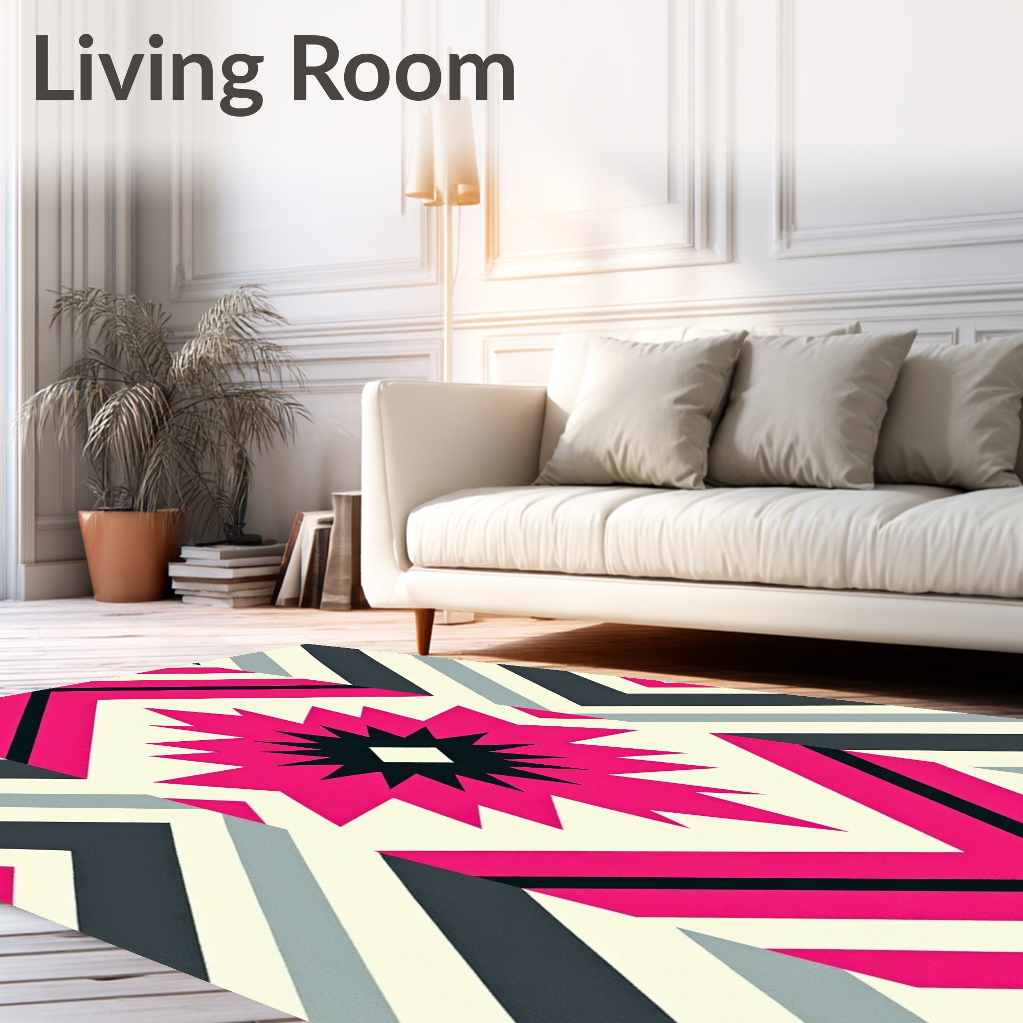 Vivid Pink Geometric Starburst Rug