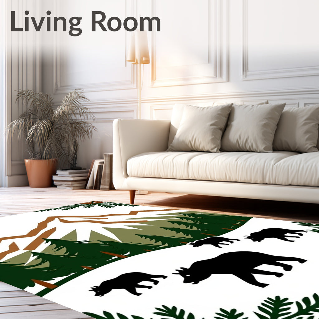 Woodland Mountain Bears Pine Forest Rug