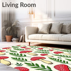 Red Mushroom Fern Forest Pattern Rug