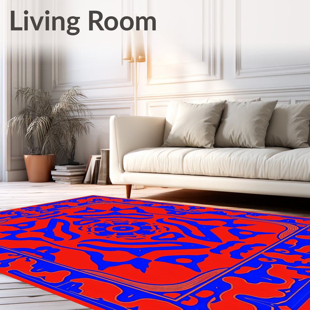 Bold Blue Floral Medallion Crimson Rug