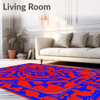 Bold Blue Floral Medallion Crimson Rug