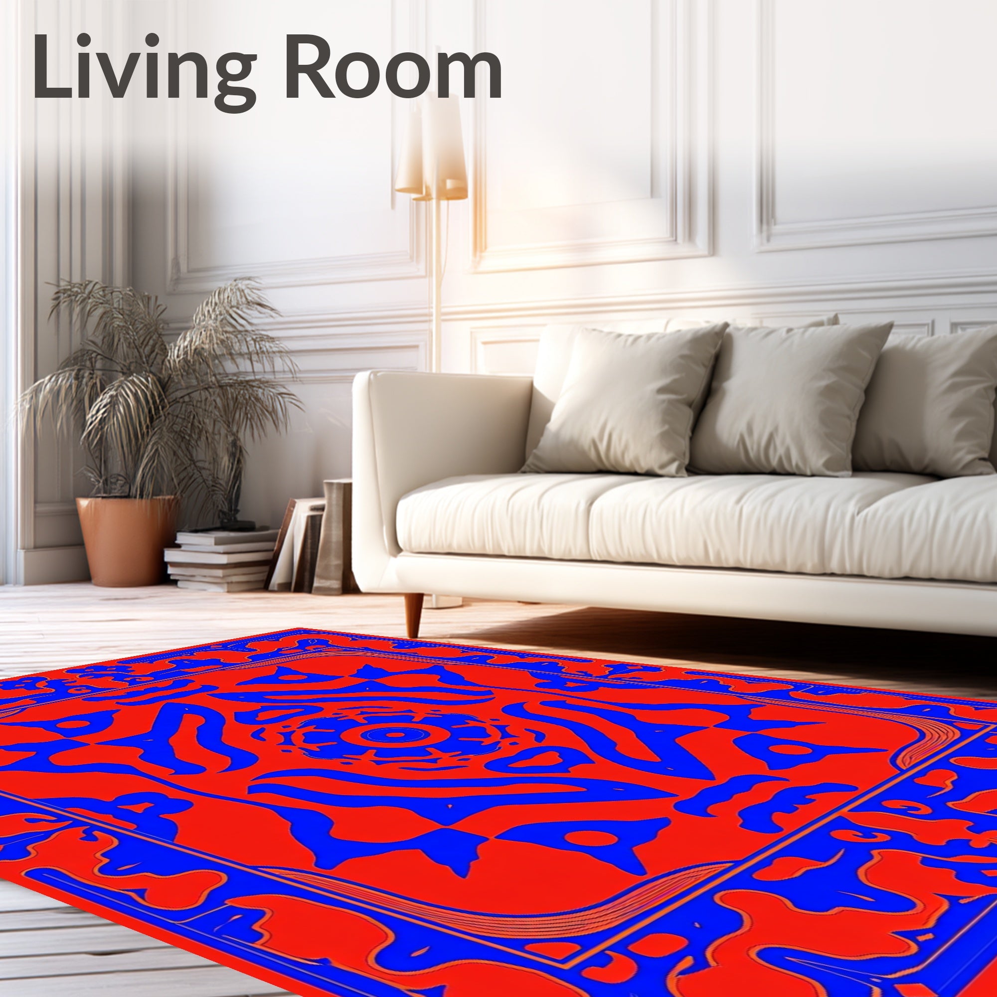 Bold Blue Floral Medallion Crimson Rug