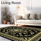 Black and Gold Floral Medallion Border Rug