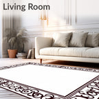 Ornate Deep Brown Scrollwork Border Rug