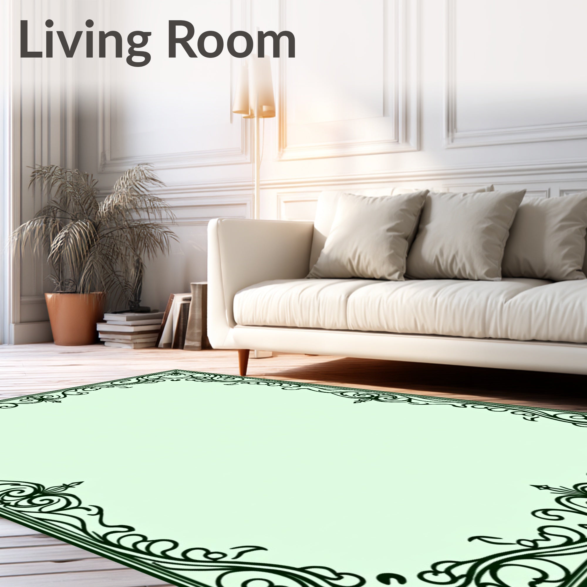 Ornate Green Swirl Border Rug