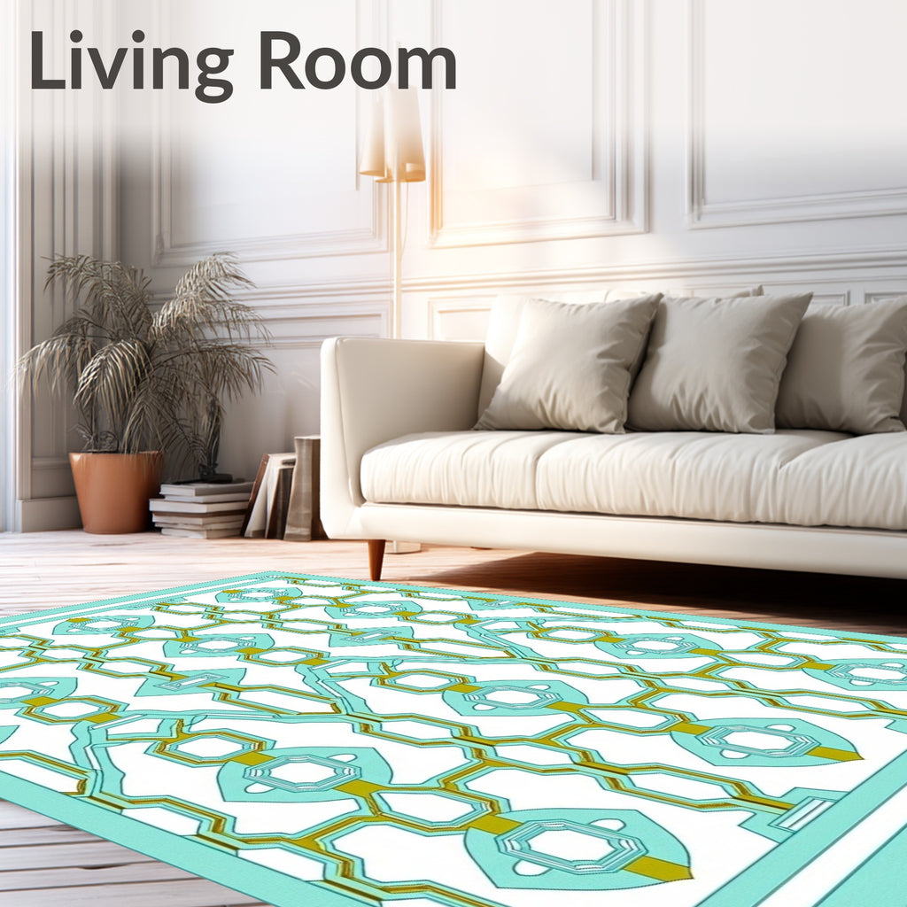 Light Aqua Geometric Interlocking Medallion Rug