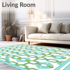 Light Aqua Geometric Interlocking Medallion Rug