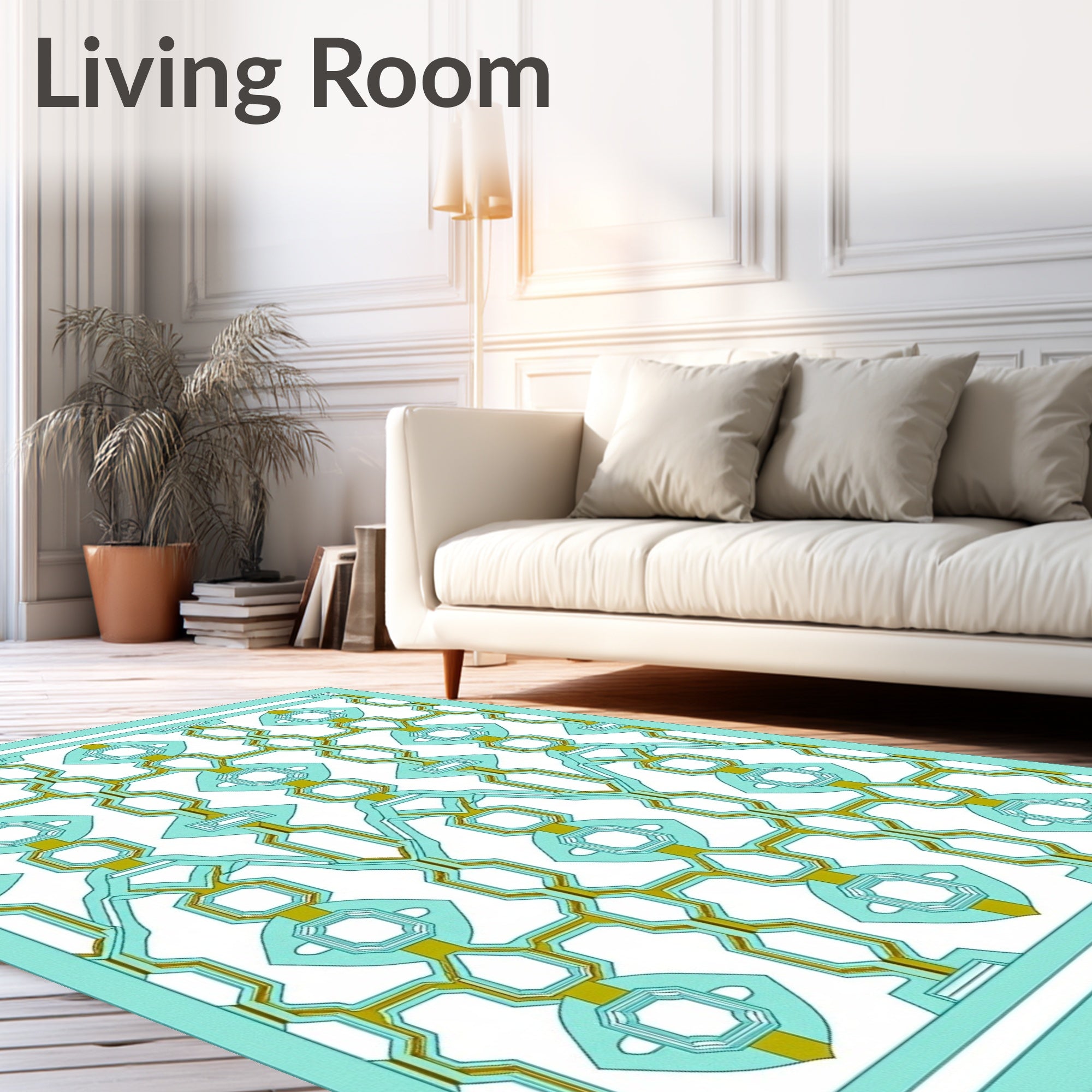 Light Aqua Geometric Interlocking Medallion Rug