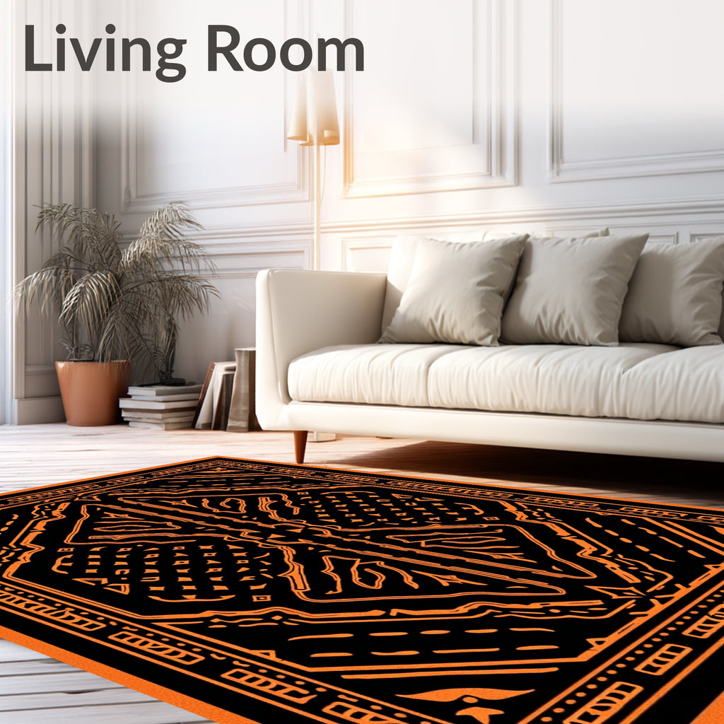 Bold Orange Black Geometric Frame Rug
