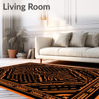 Bold Orange Black Geometric Frame Rug