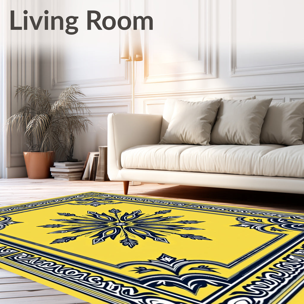 Bold Yellow Floral Star Medallion Rug