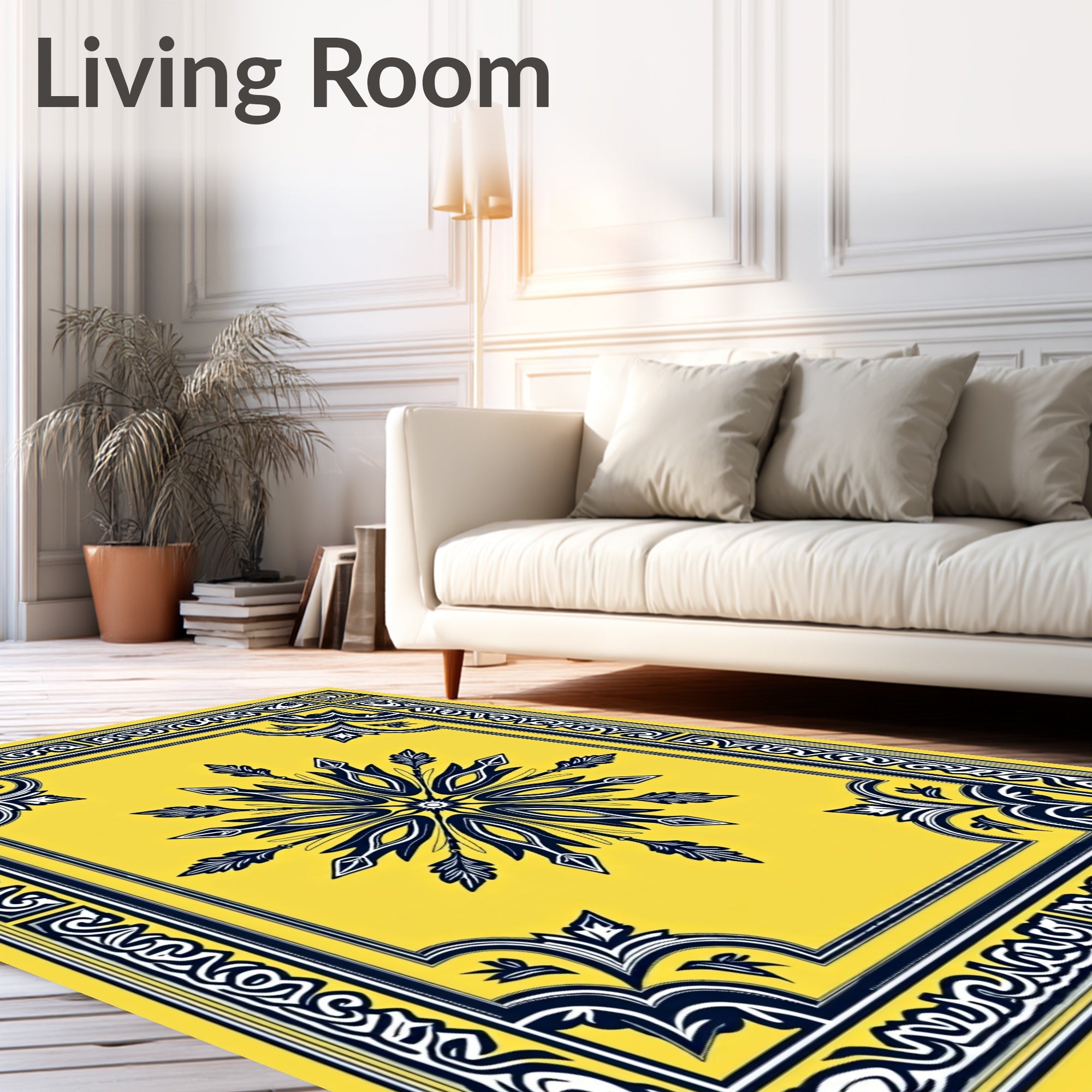 Bold Yellow Floral Star Medallion Rug