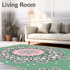 Pink and Green Floral Mandala Rug
