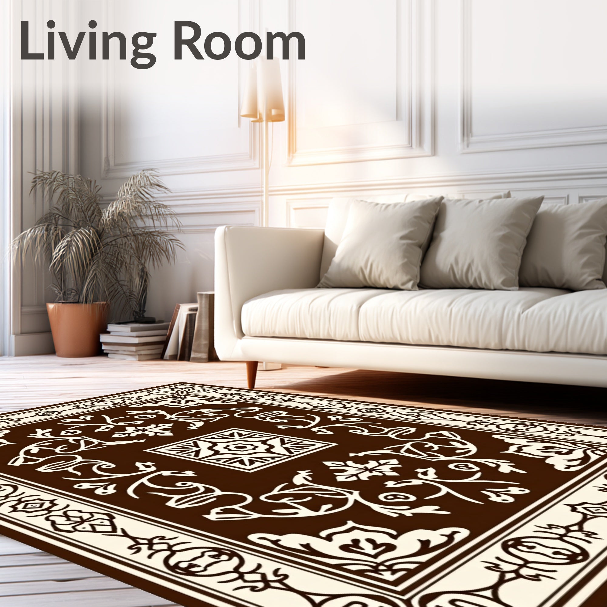 Classic Brown Cream Floral Symmetry Rug