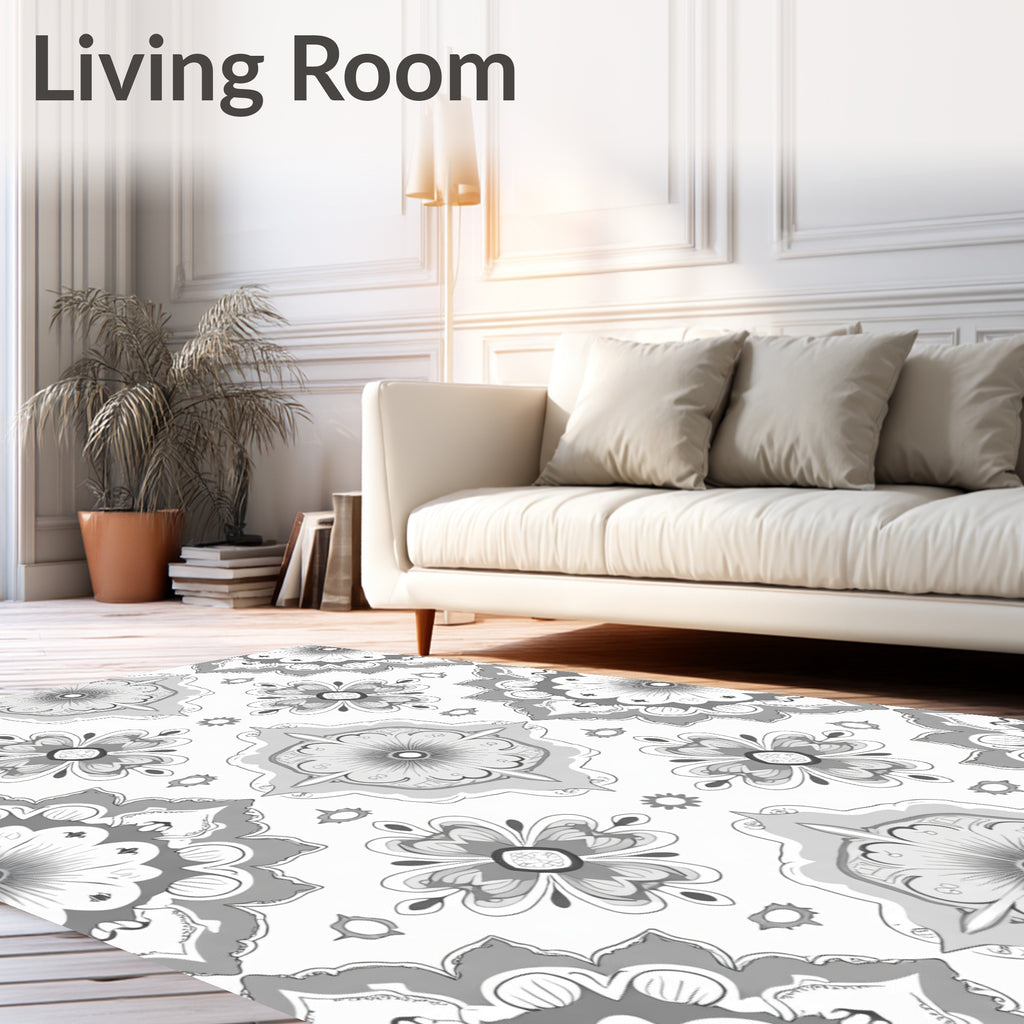 Gray Floral Medallion Mandala Rug