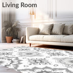 Gray Floral Medallion Mandala Rug