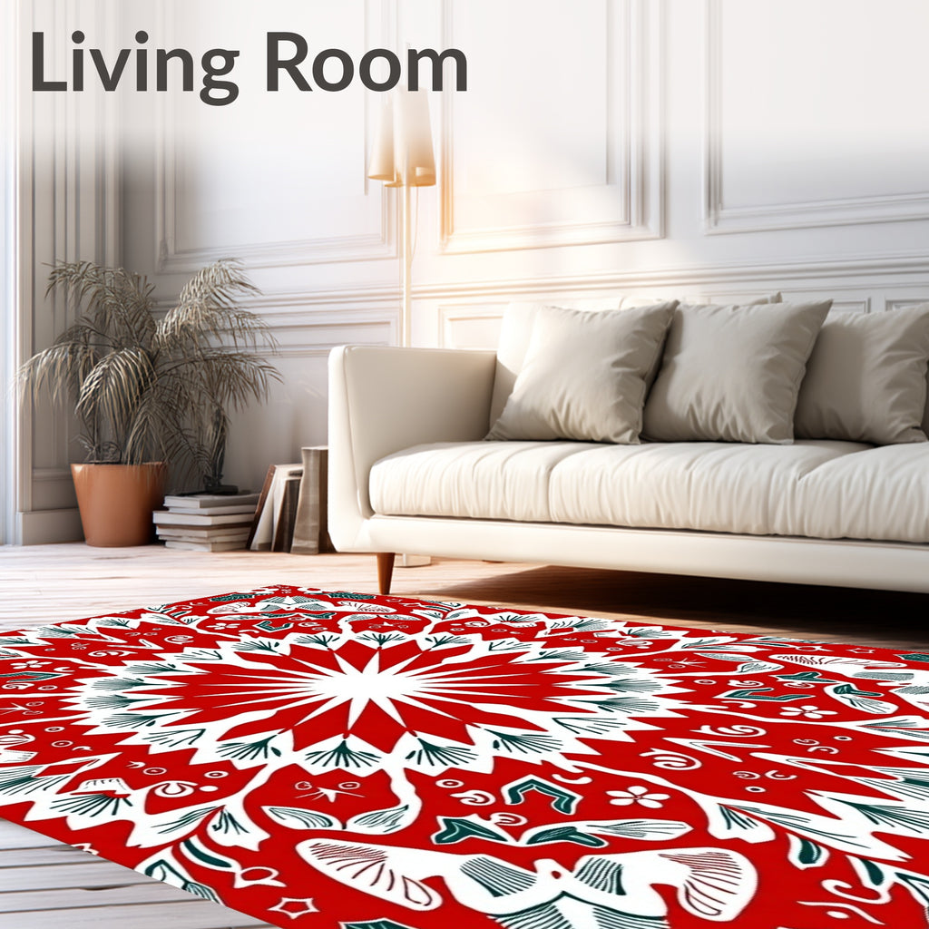 Vibrant Red Floral Mandala Harmony Rug