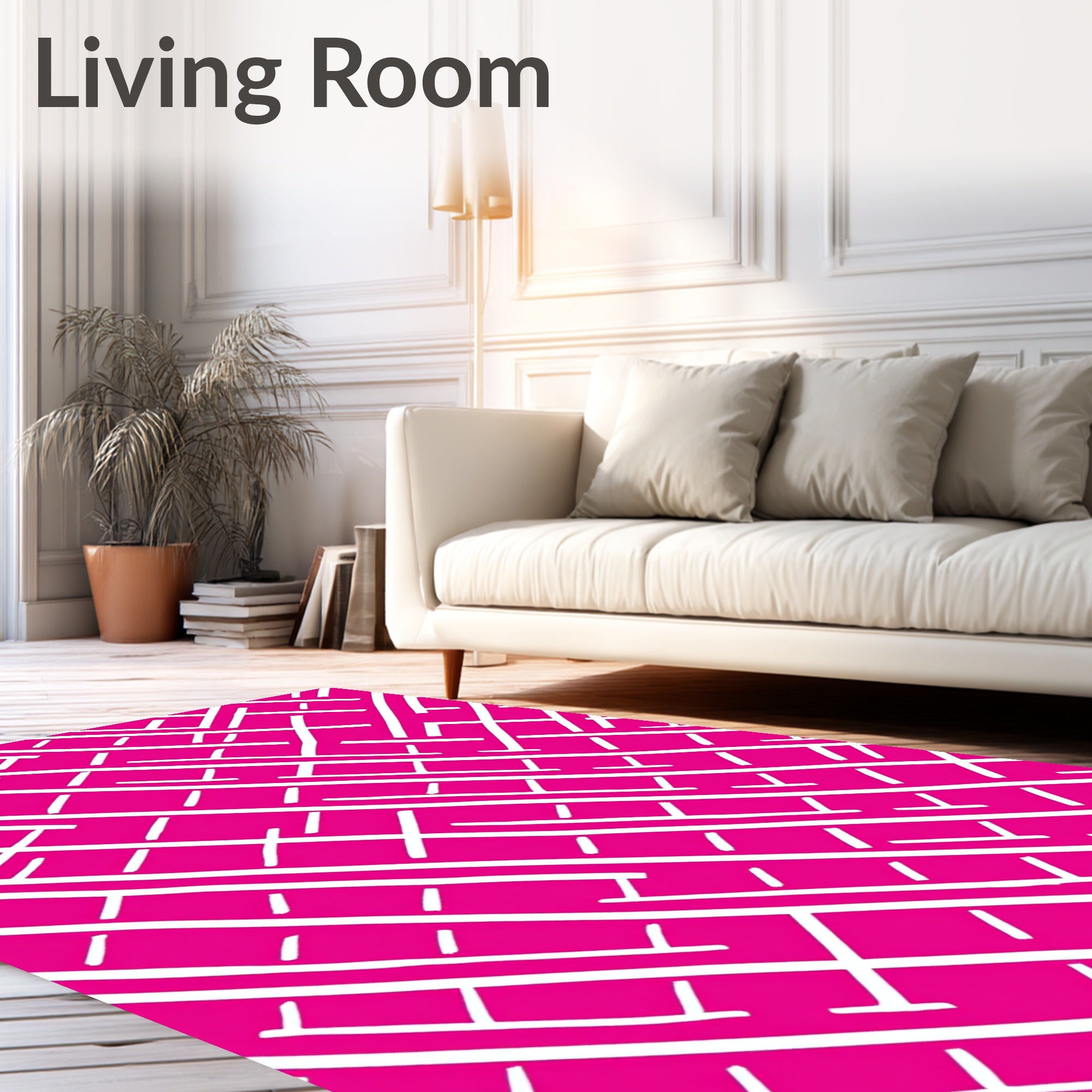 Hot Pink White Linear Intersecting Rug