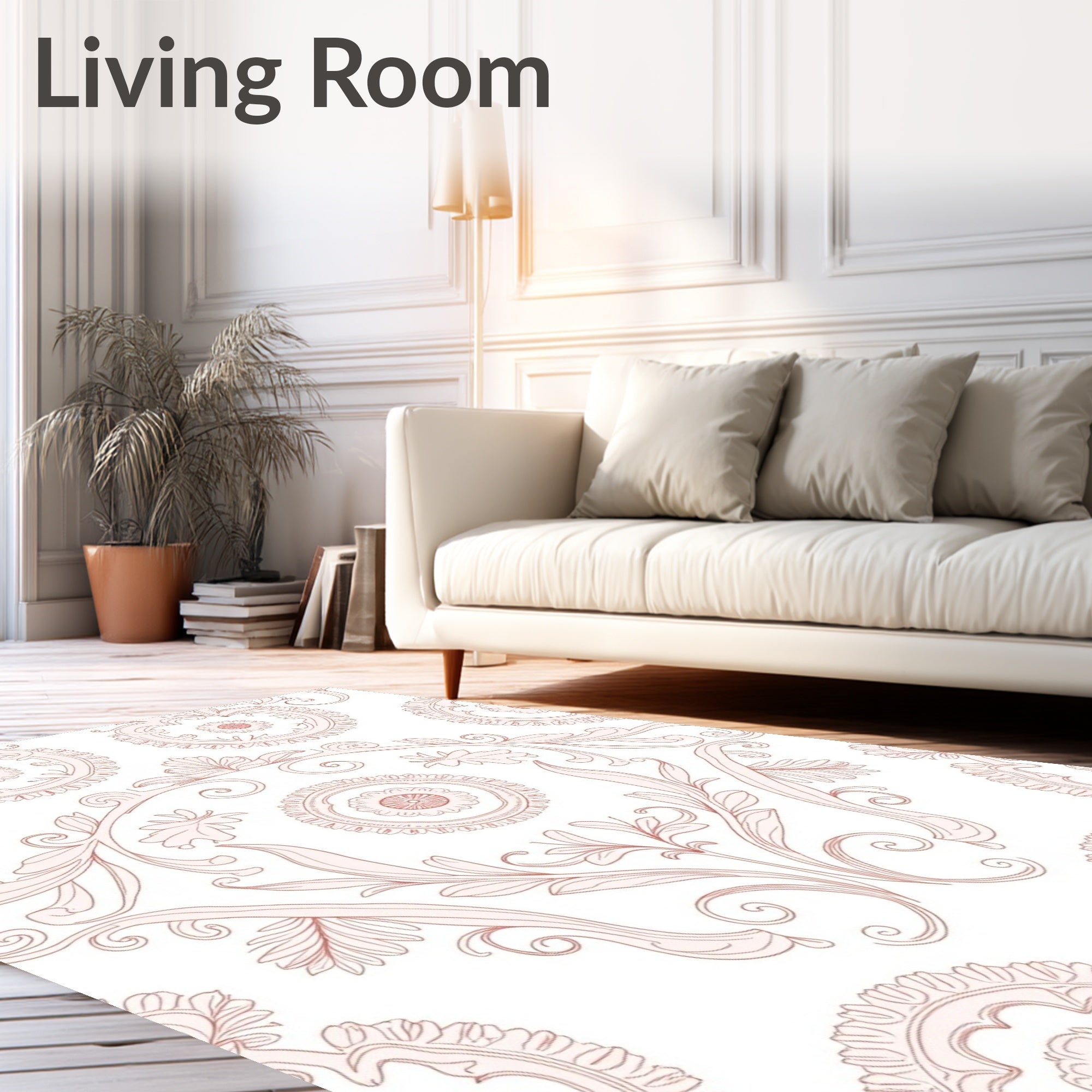 Pale Pink Scrollwork Medallion Repeating Rug