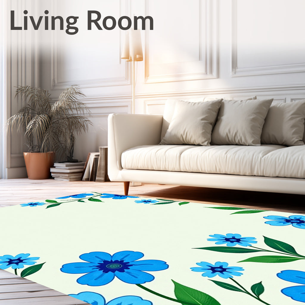 Vibrant Blue Floral Border Accent Rug
