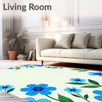 Vibrant Blue Floral Border Accent Rug