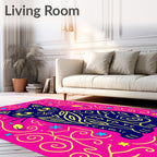 Whimsical Blue Cat Pink Swirls Rug
