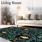 Dark Teal Floral Botanical Garden Rug