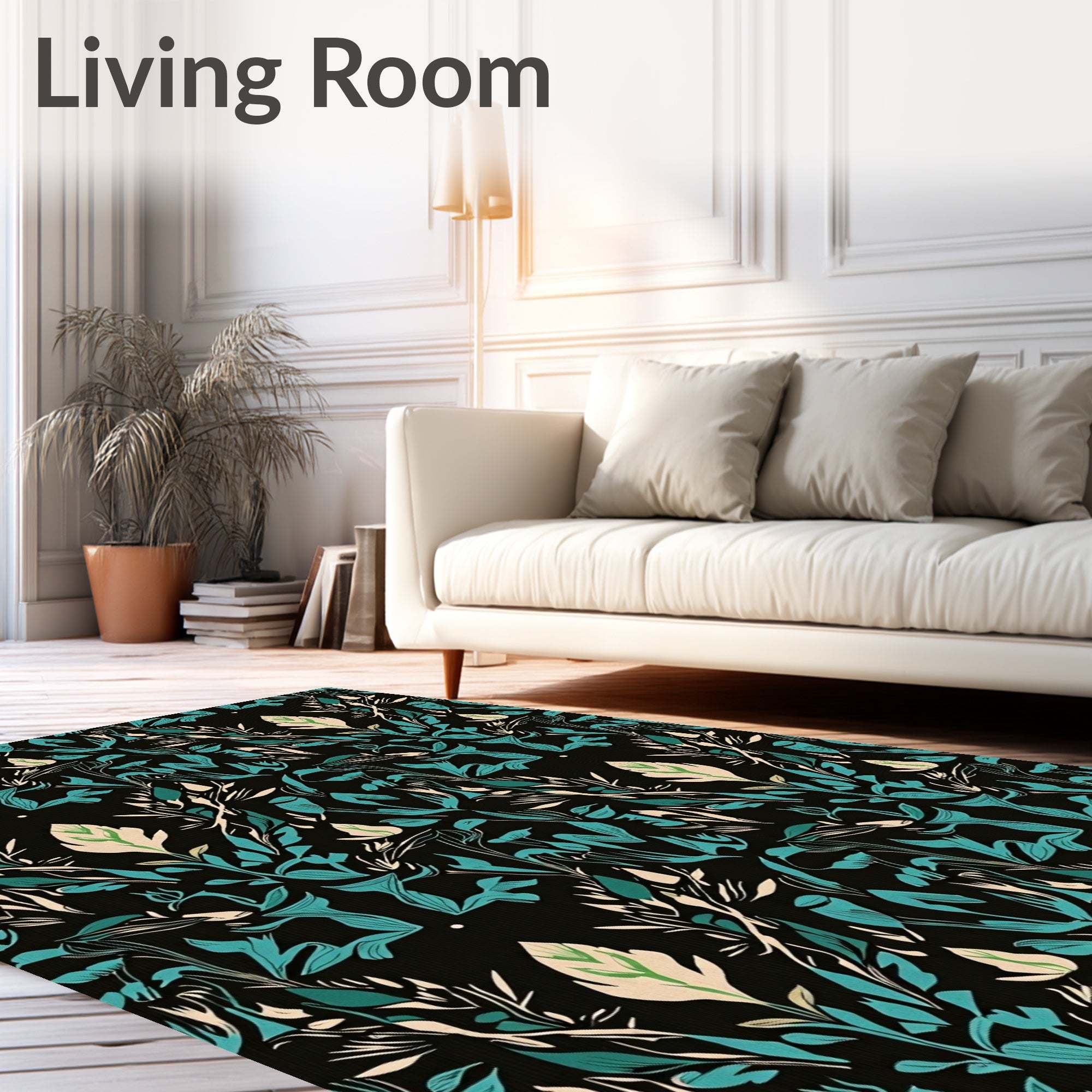 Dark Teal Floral Botanical Garden Rug