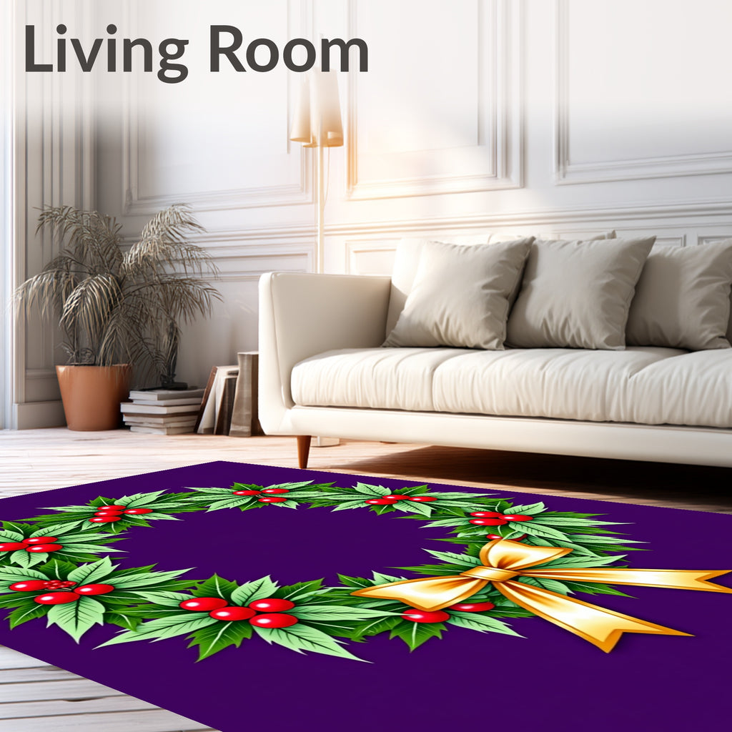 Green Holly Berry With Gold Bow Rug