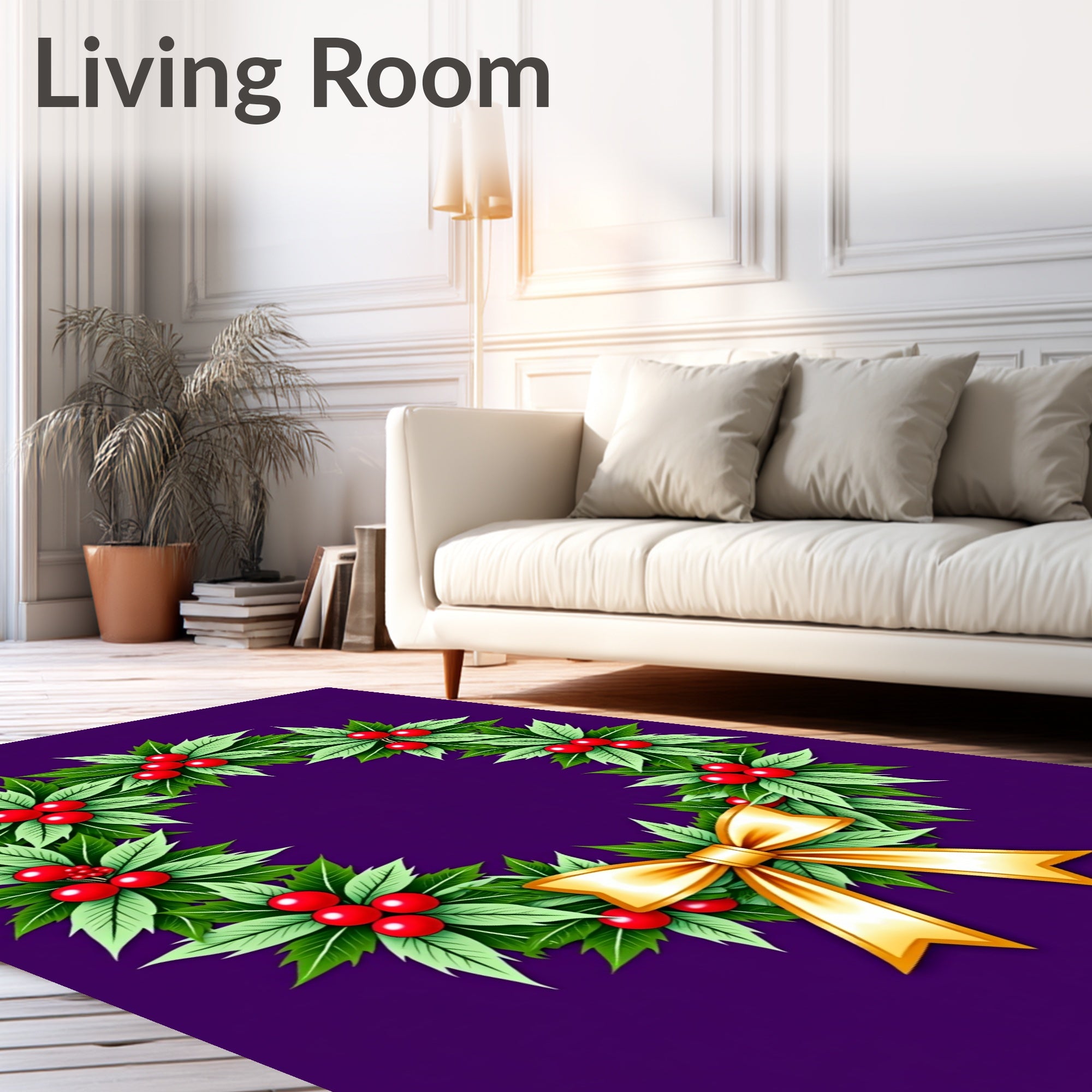 Green Holly Berry With Gold Bow Rug