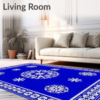 Vibrant Blue White Mandala Snowflakes Rug