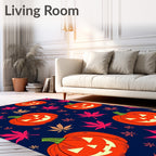 Happy Jack O Lantern Maple Leaf Backdrop Rug