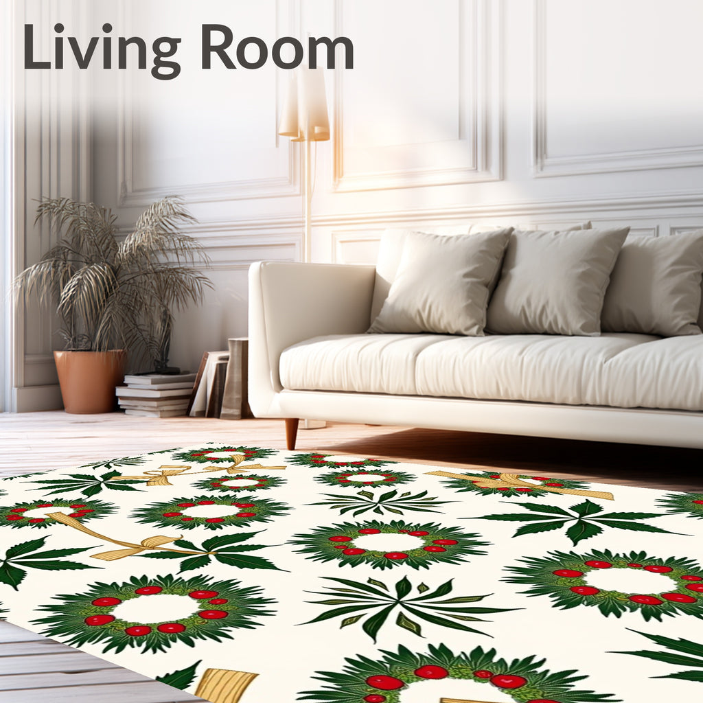 Green Wreath With Red Berries Bows Rug