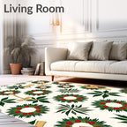 Green Wreath With Red Berries Bows Rug