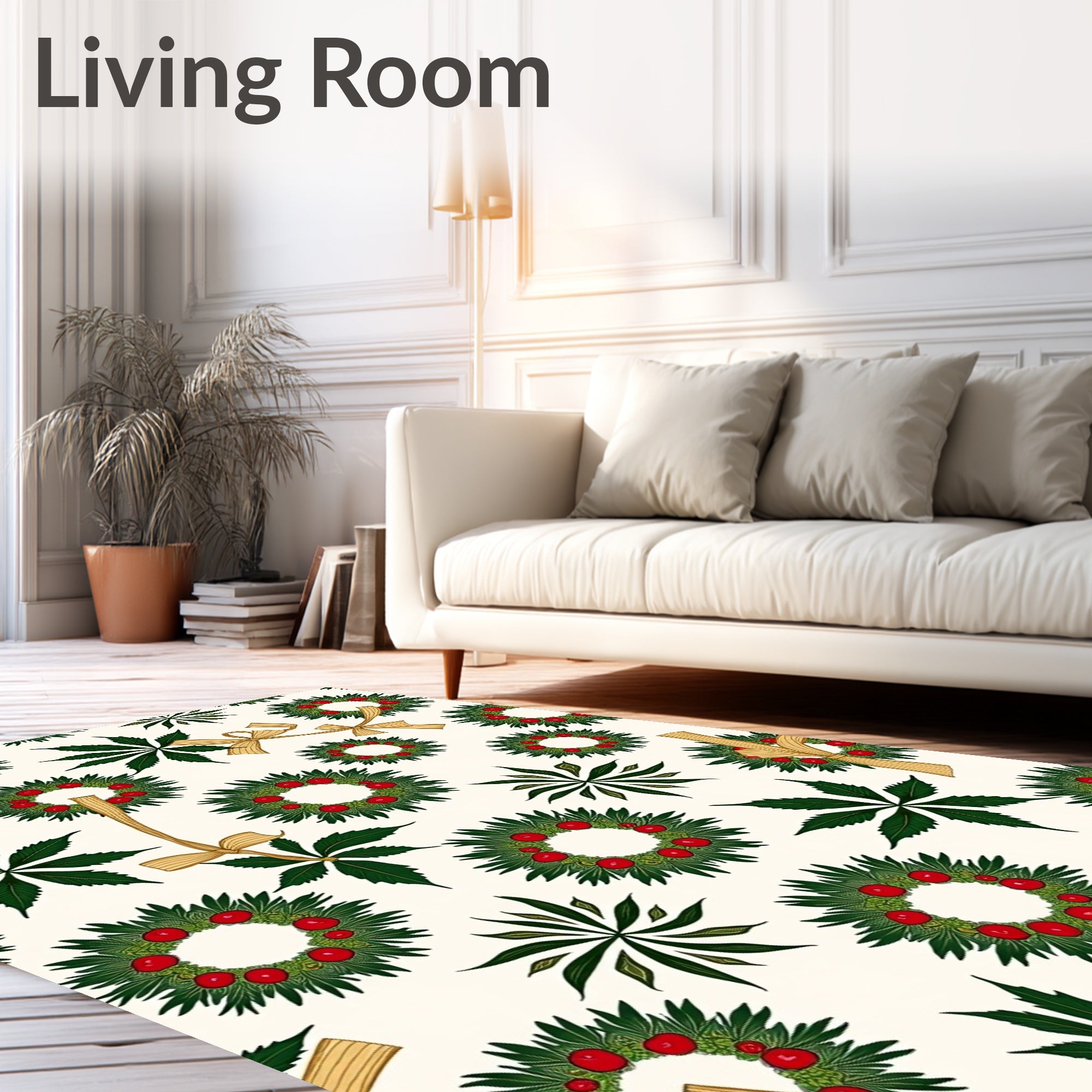 Green Wreath With Red Berries Bows Rug