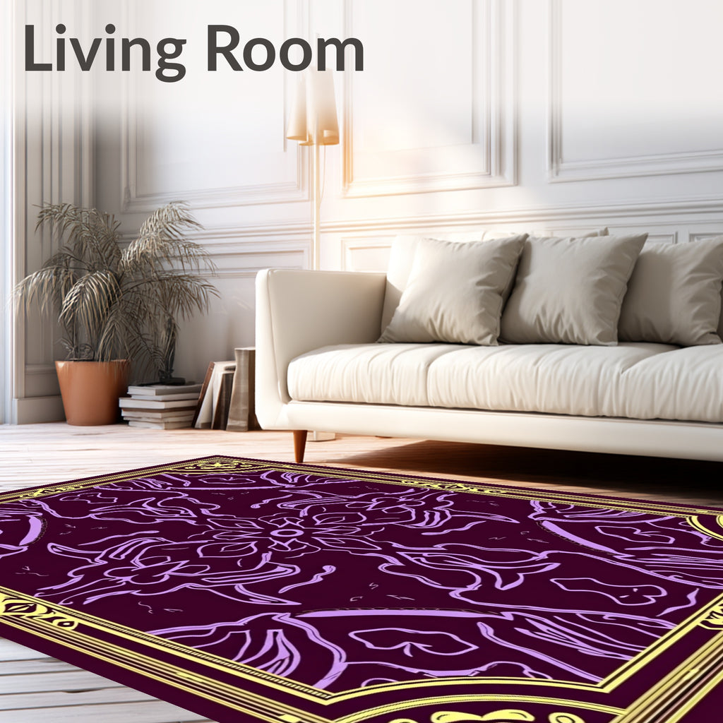 Dark Plum Lavender Ornate Scroll Rug