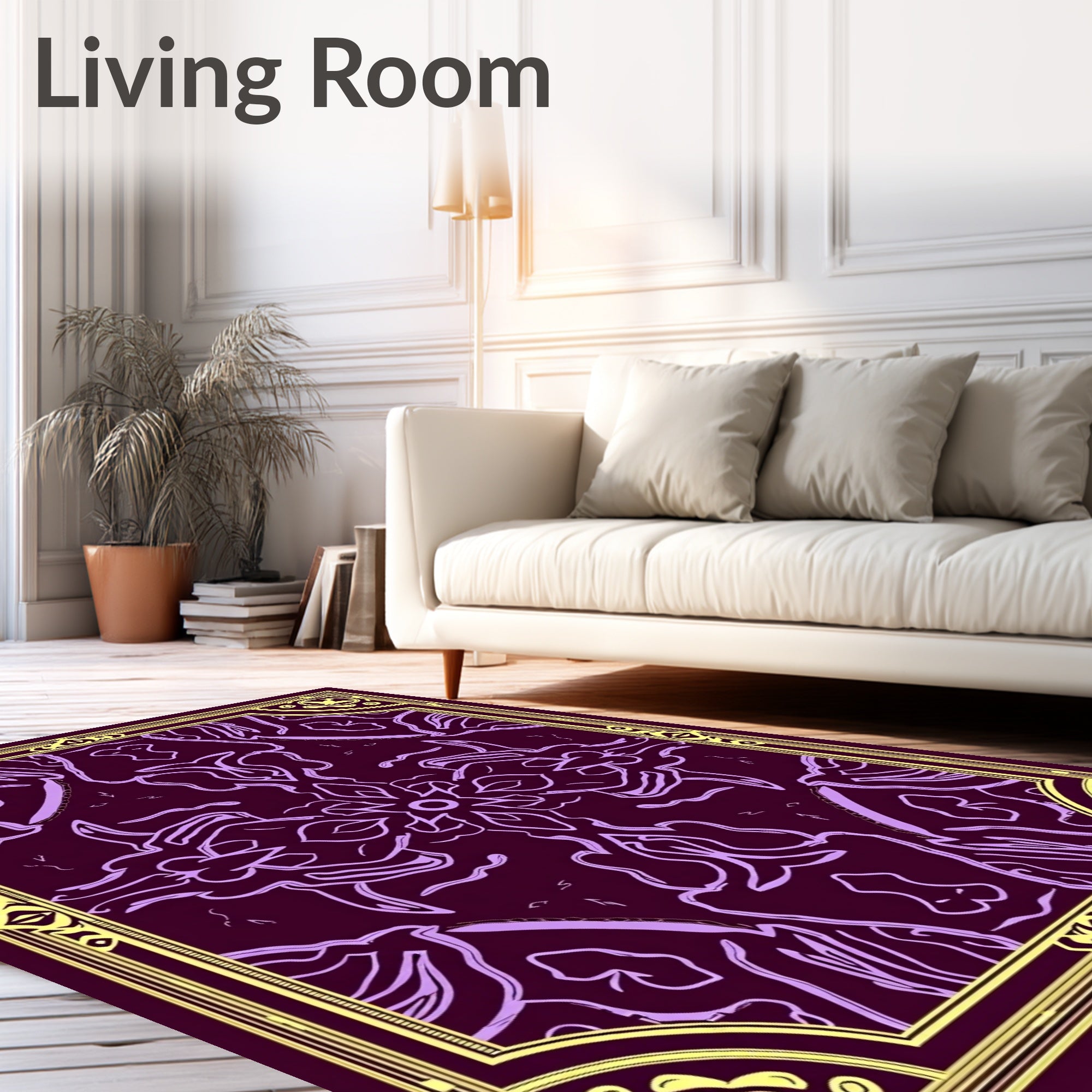 Dark Plum Lavender Ornate Scroll Rug