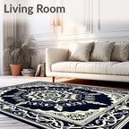 Dark Blue Floral Medallion Manor Rug