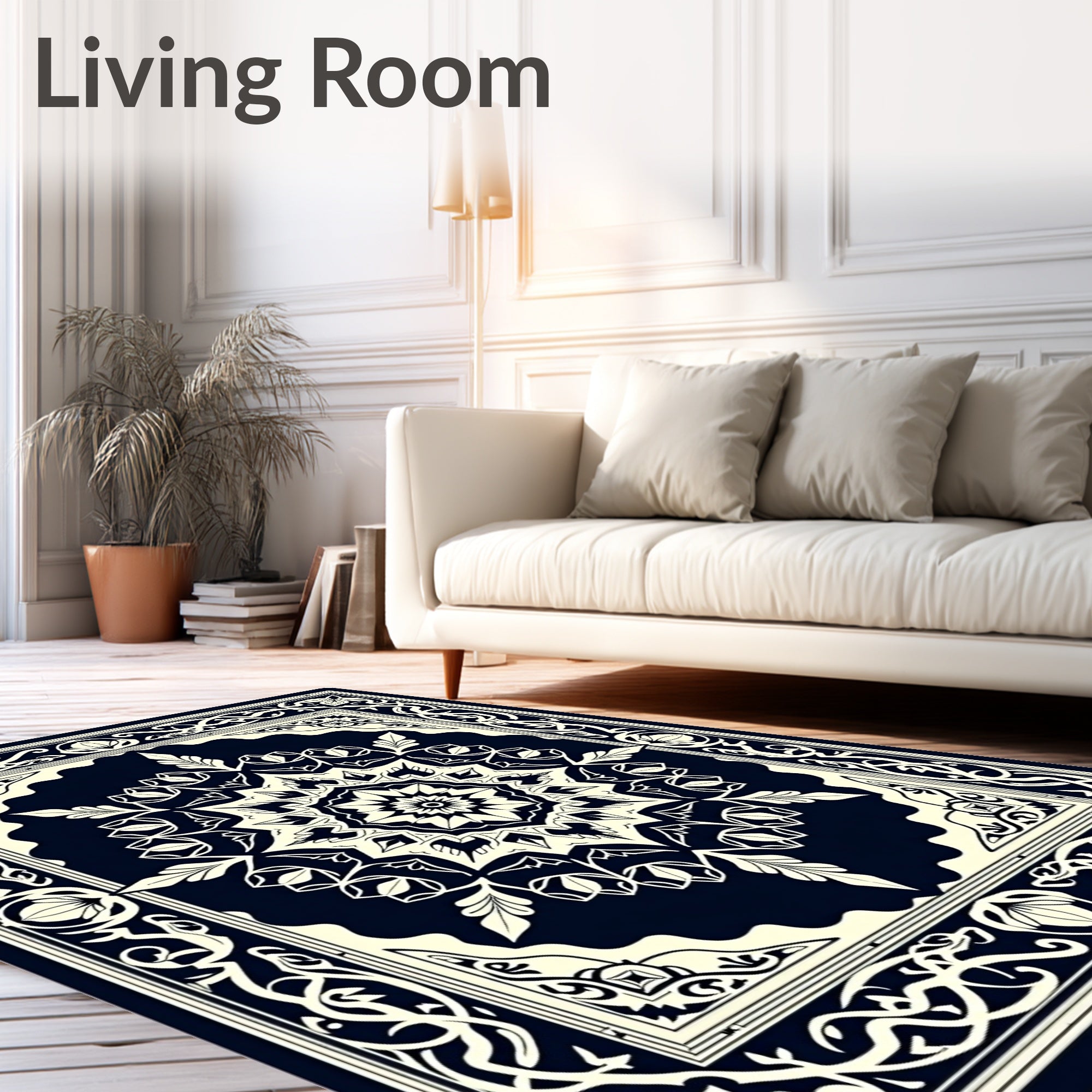 Dark Blue Floral Medallion Manor Rug