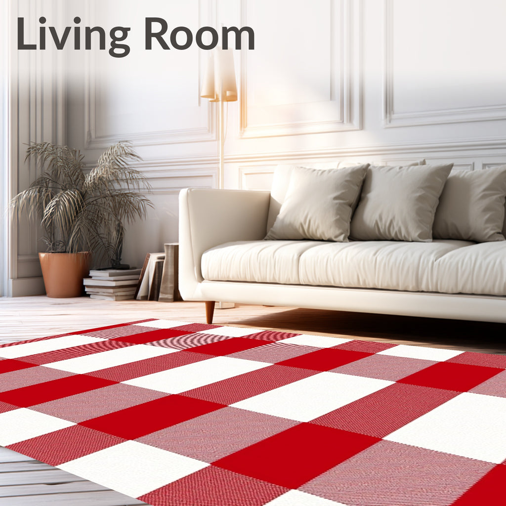 Bold Red White Buffalo Plaid Rug