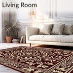 Maroon Cream Intricate Floral Medallion Rug