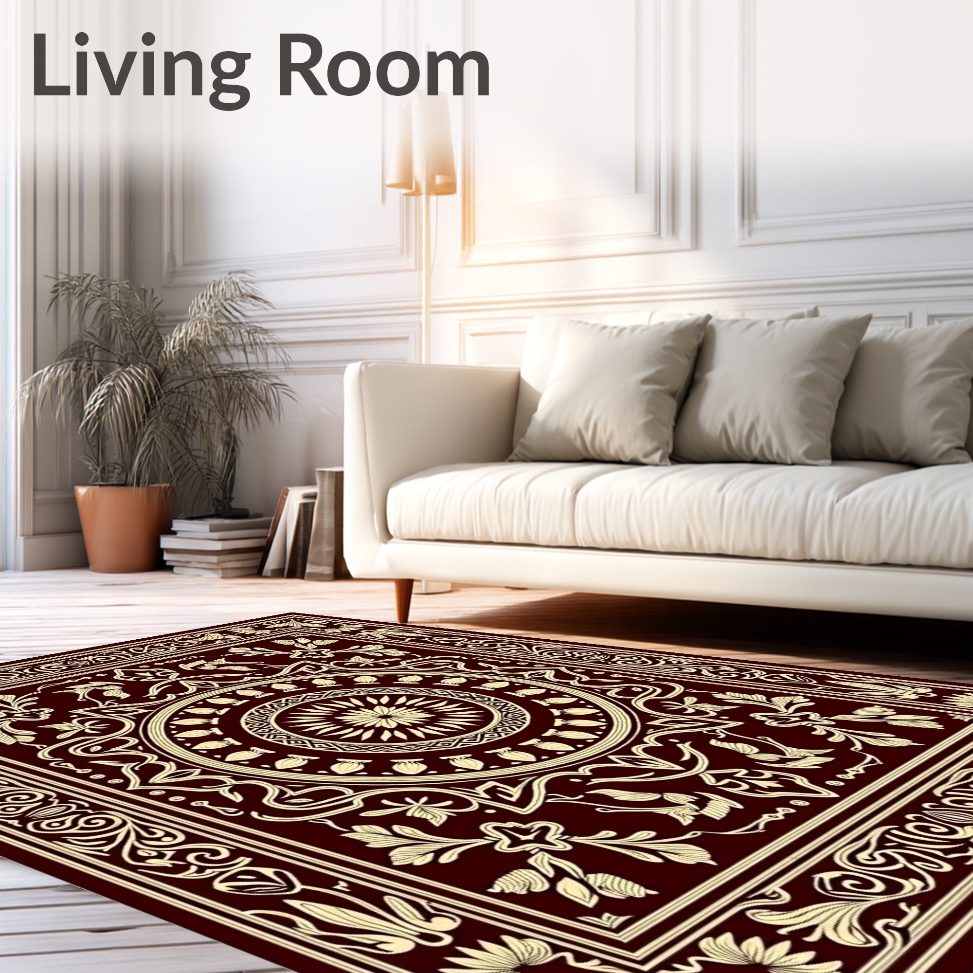 Maroon Cream Intricate Floral Medallion Rug