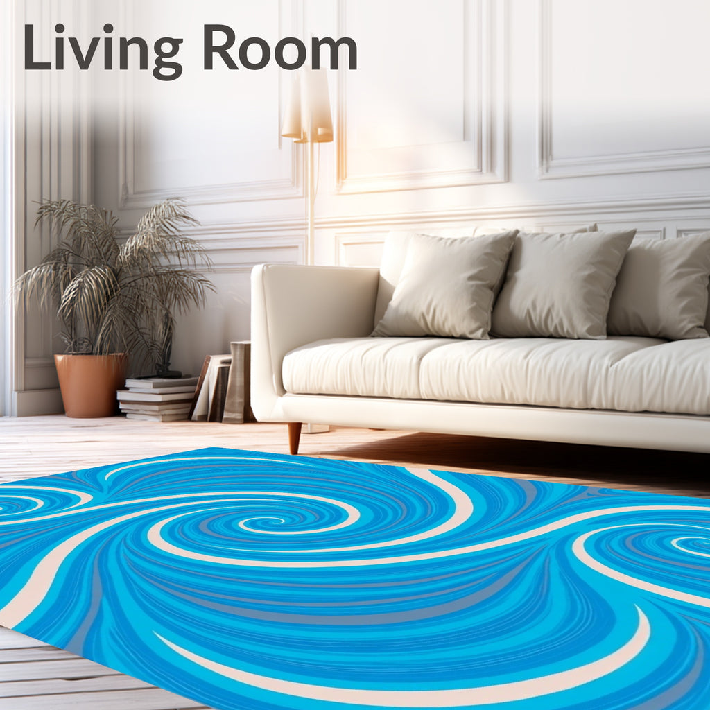 Cool Blue Swirl Abstract Ocean Rug