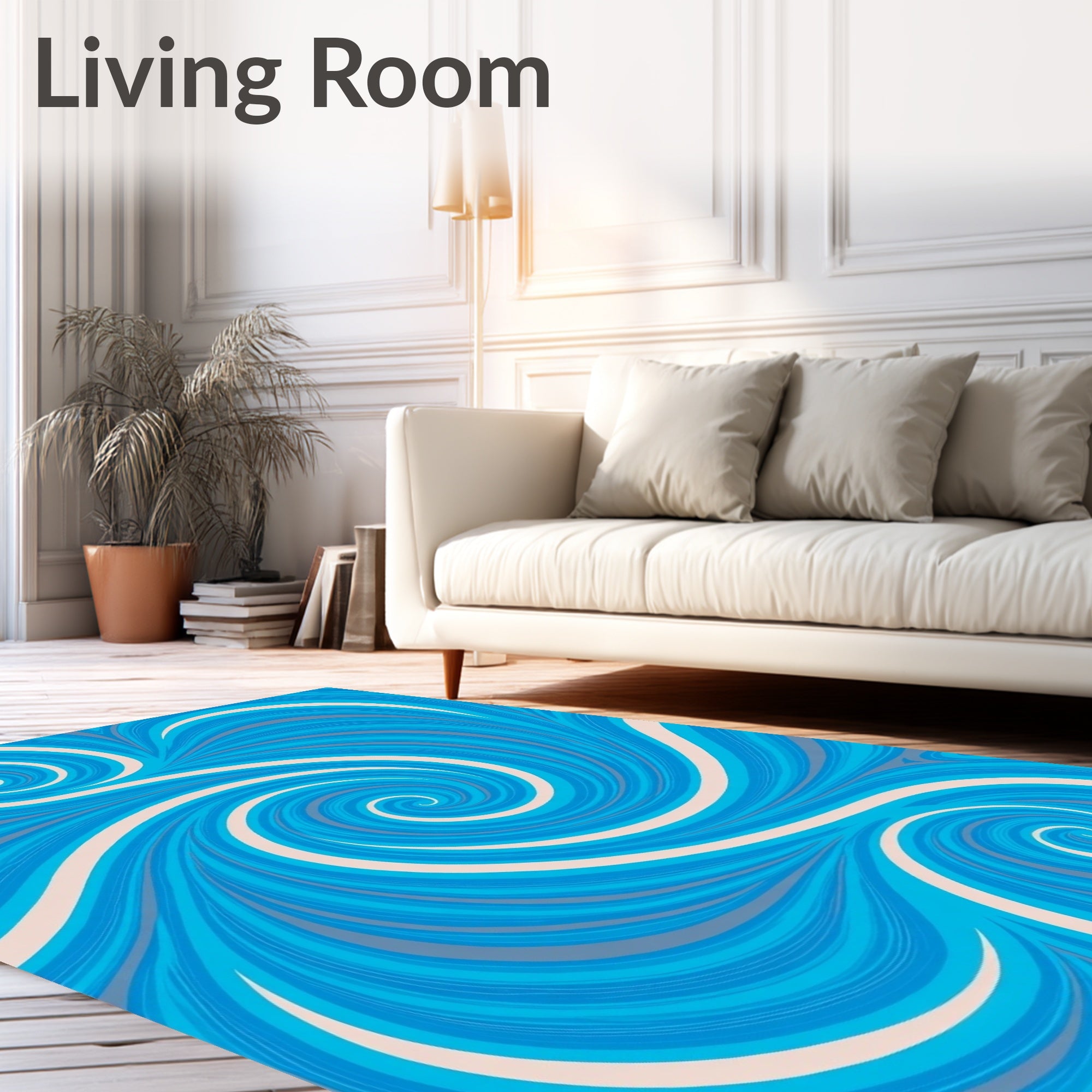 Cool Blue Swirl Abstract Ocean Rug