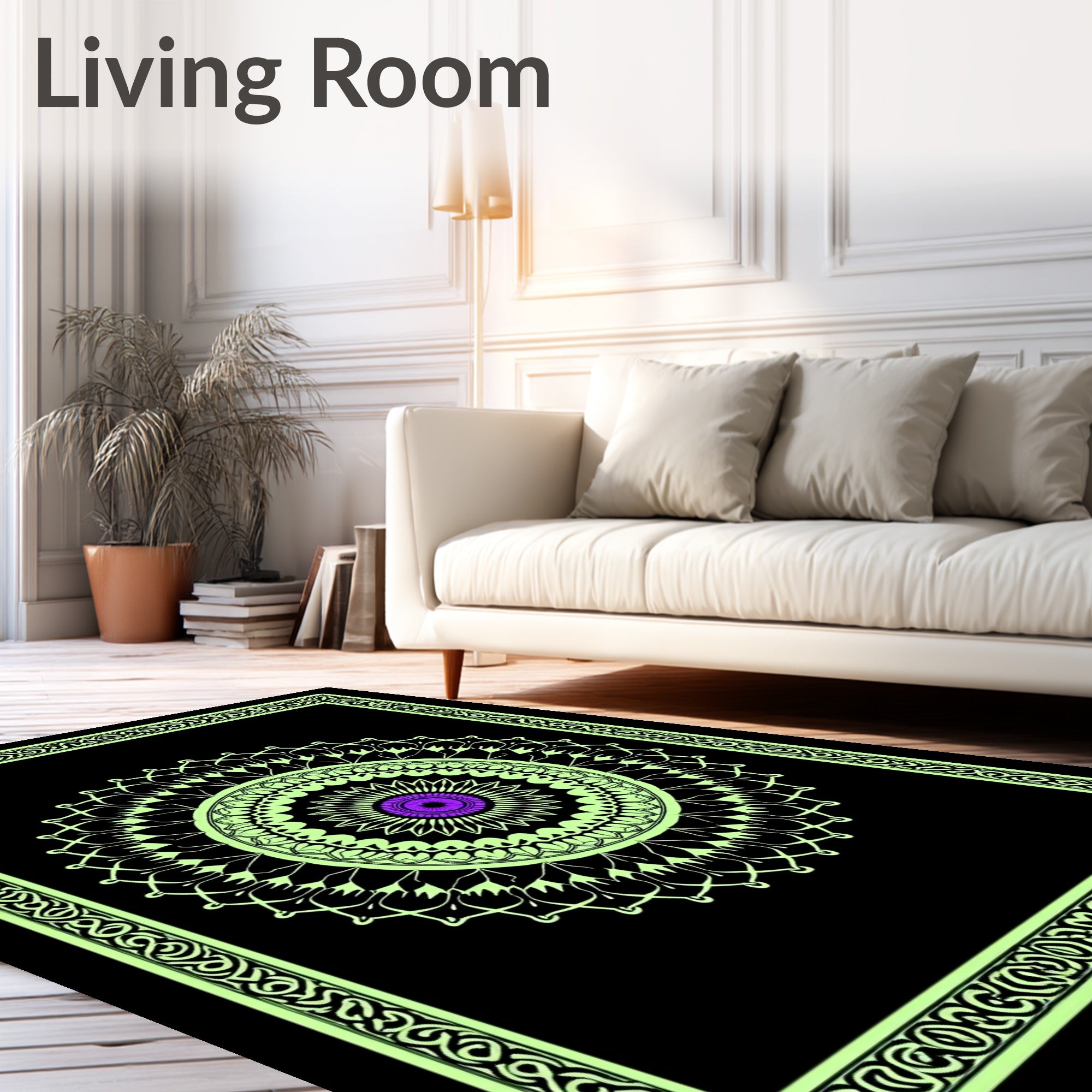 Luminous Purple Mandala Border Rug