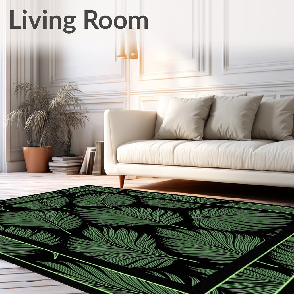 Lime Green Palm Frond Tropical Rug