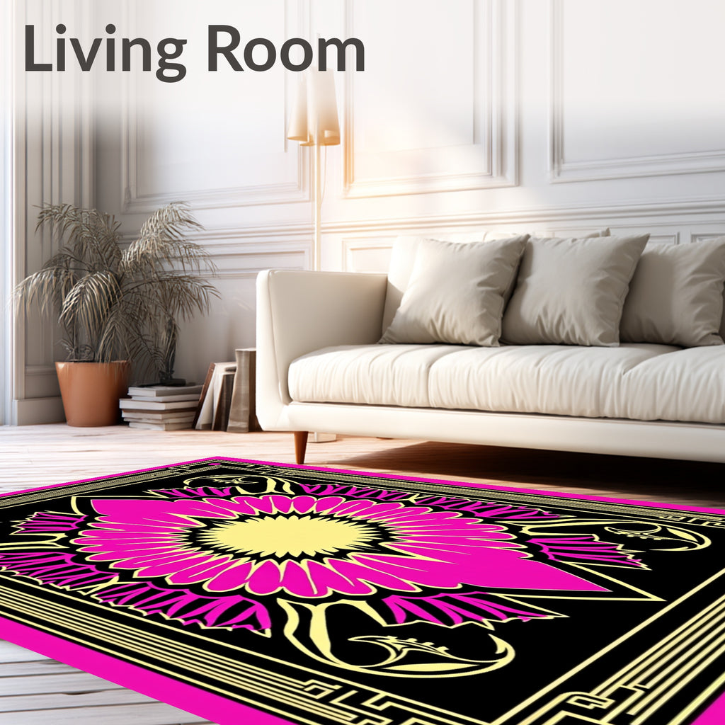 Vibrant Pink Yellow Art Deco Bloom Rug