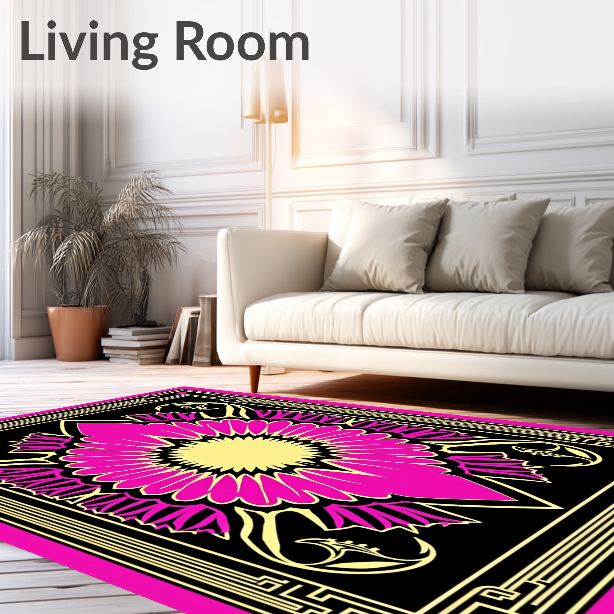 Vibrant Pink Yellow Art Deco Bloom Rug