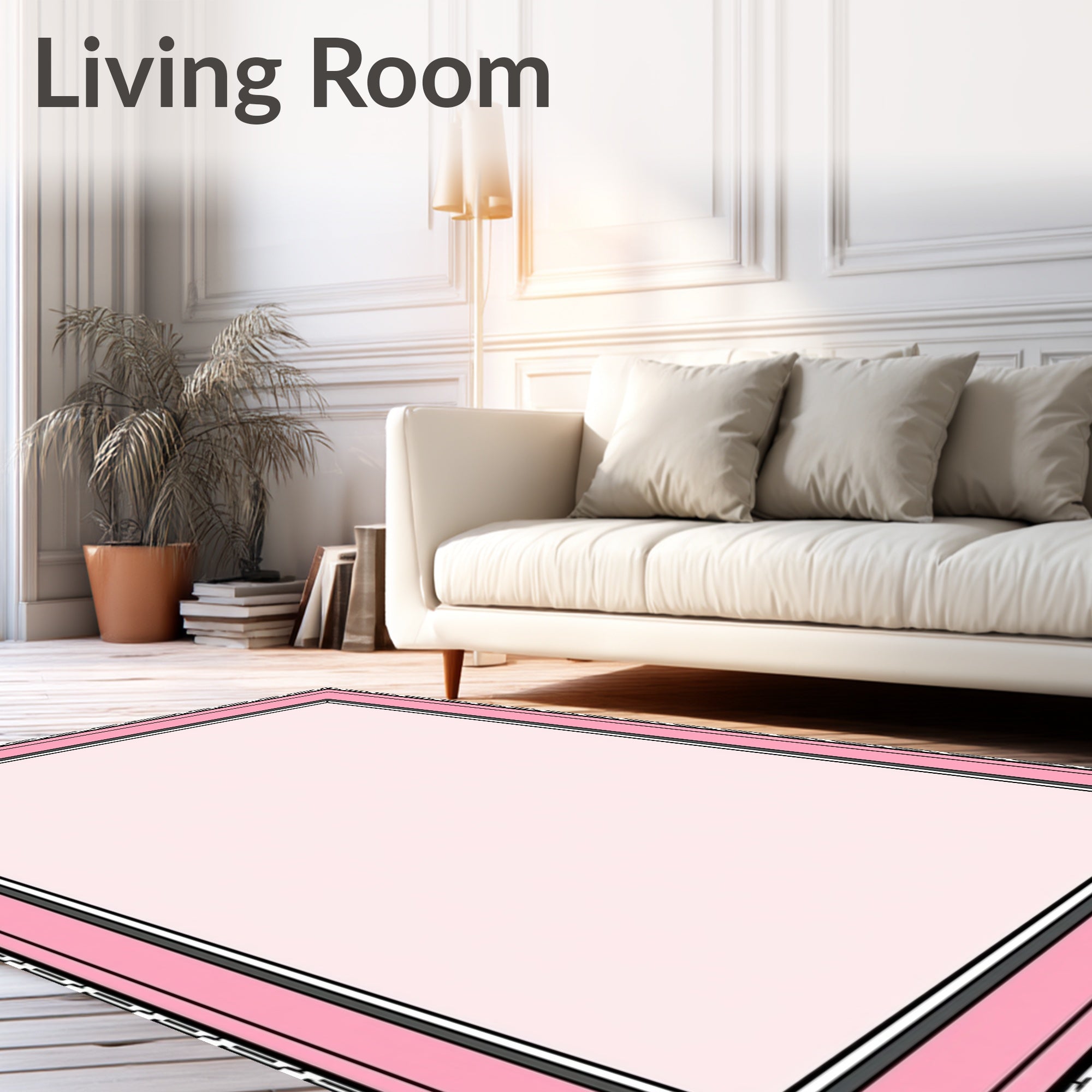 Pale Pink Layered Geometric Border Rug