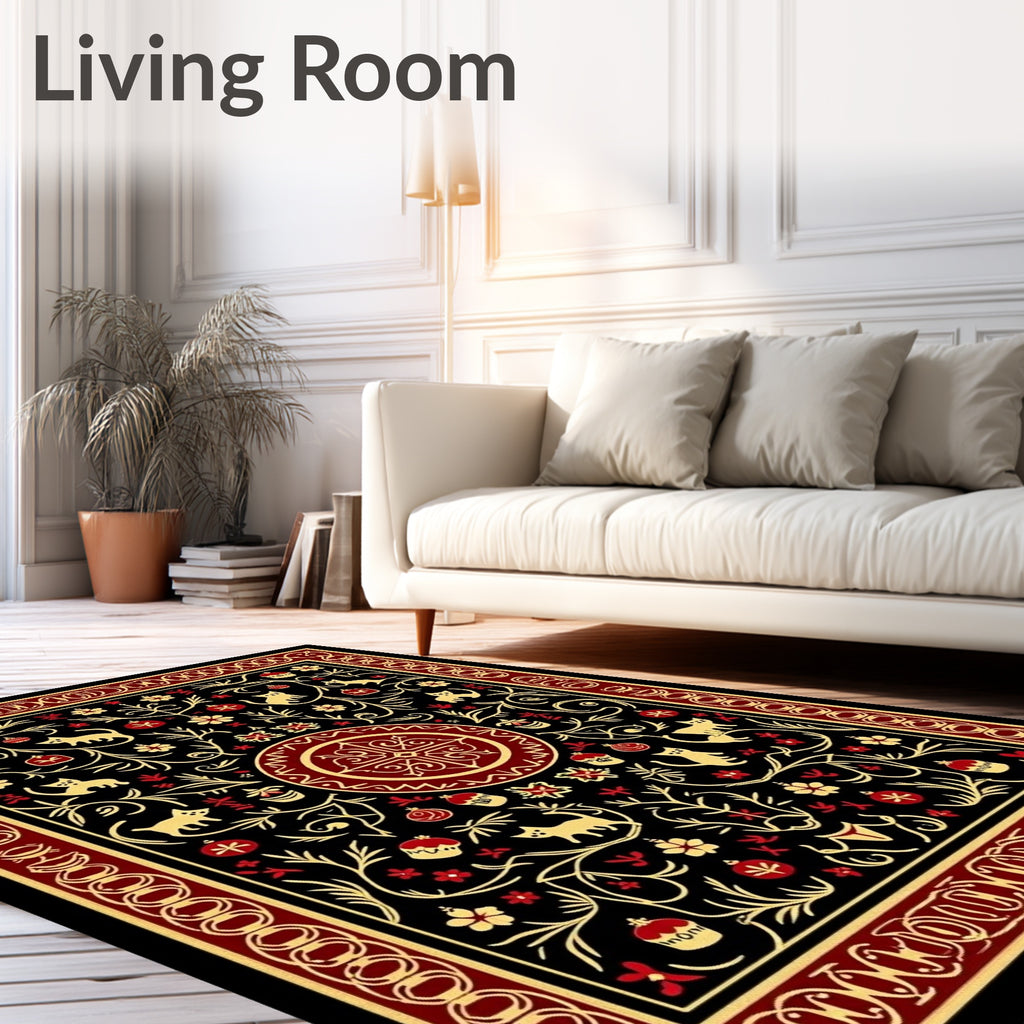 Regal crimson and gold cat floral Rug